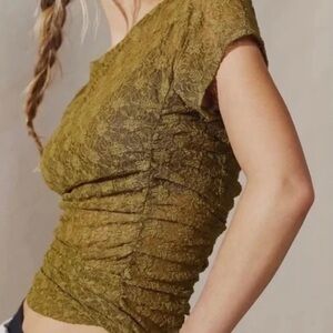 Free People Intimately keep it simple ruched sheer olive green lace top